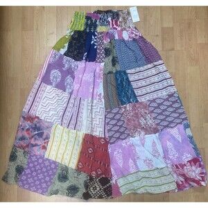 Hippie Patchwork Boho Elastic Waist Women’s One Size Festival Skirt